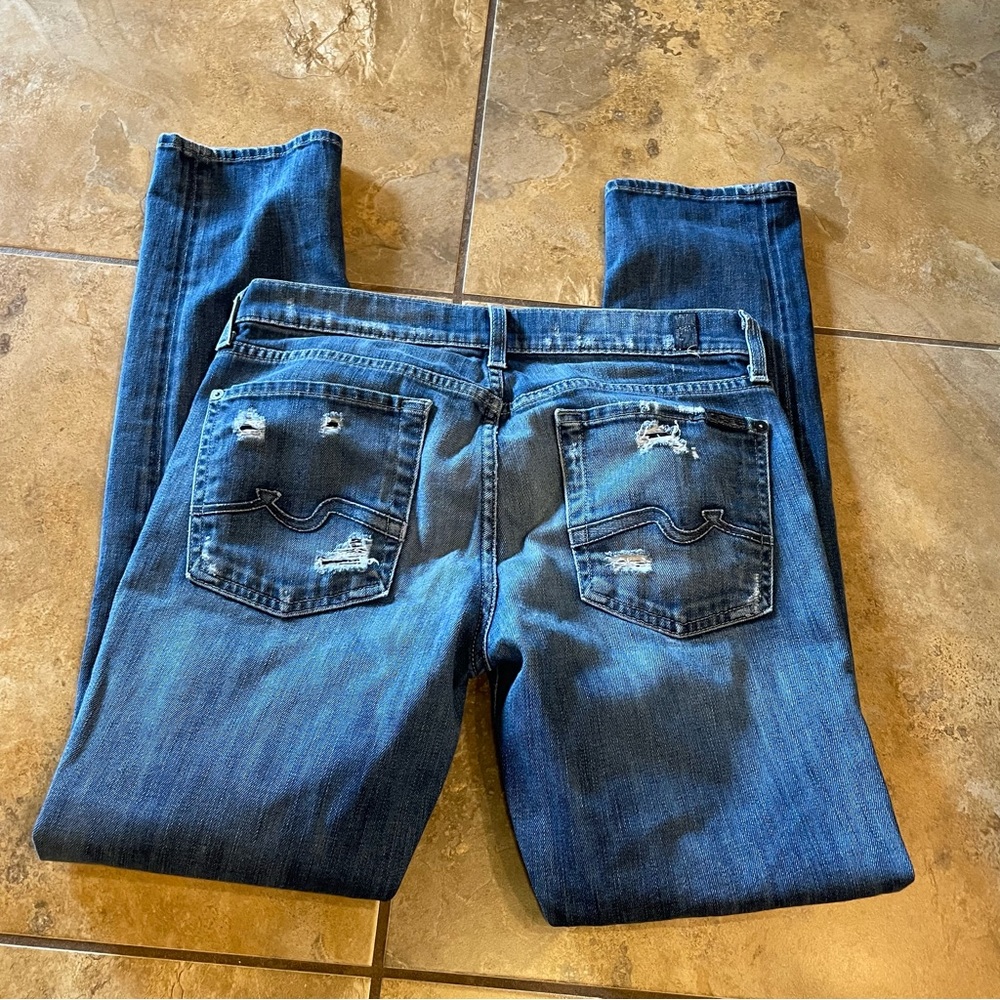 NWOT 7 For All Mankind skinny boyfriend button fly distressed jeans